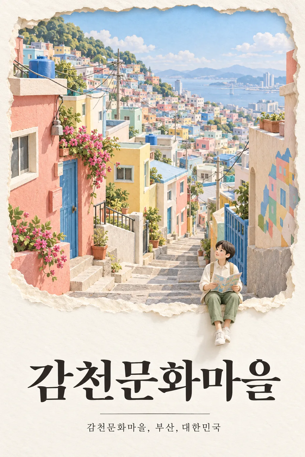 부산 감천문화마을을 종이 디오라마로 표현한 여행 포스터